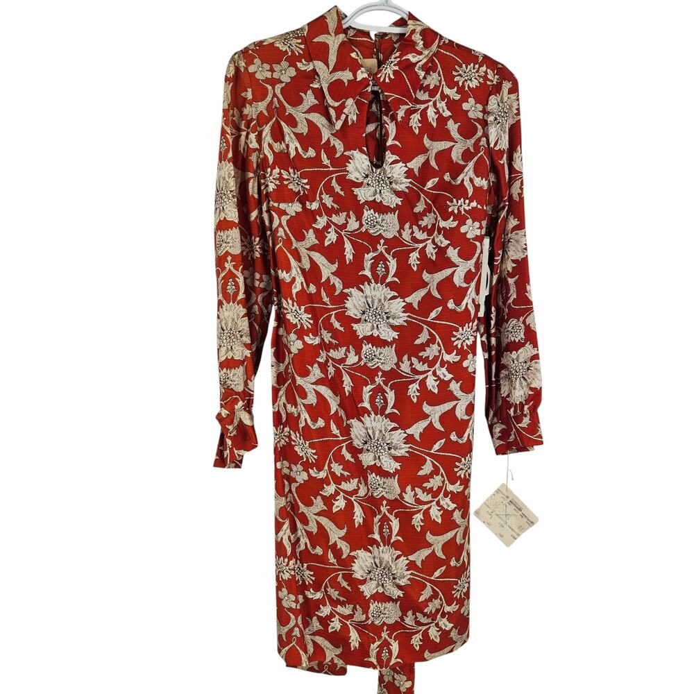 Vintage 70s Cos Cob Shift Dress Red Floral Belted Midi Deadstock NWT Size M